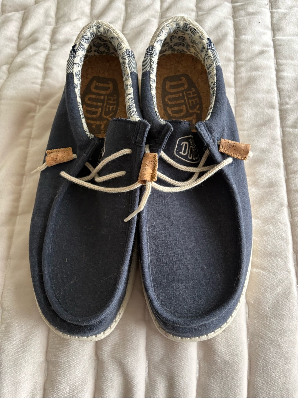 Hey Dude Navy Canvas Slip-On Shoes with Cork Accents